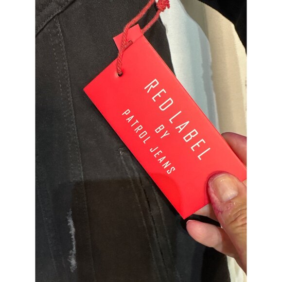 Red Label By Patrol Jeans Black Denim Jacket S Distressed Button Closure - Picture 4 of 8